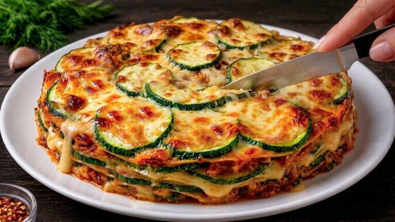 🥒 Warstwowa zapiekanka z cukinii, ziemniaków i pieczarek w kremowym sosie